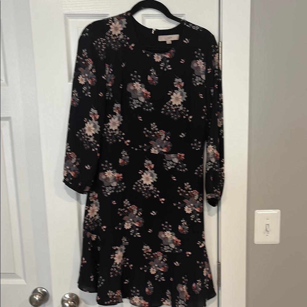 LOFT Pink and Black Bishop Sleeve Sweater Dress